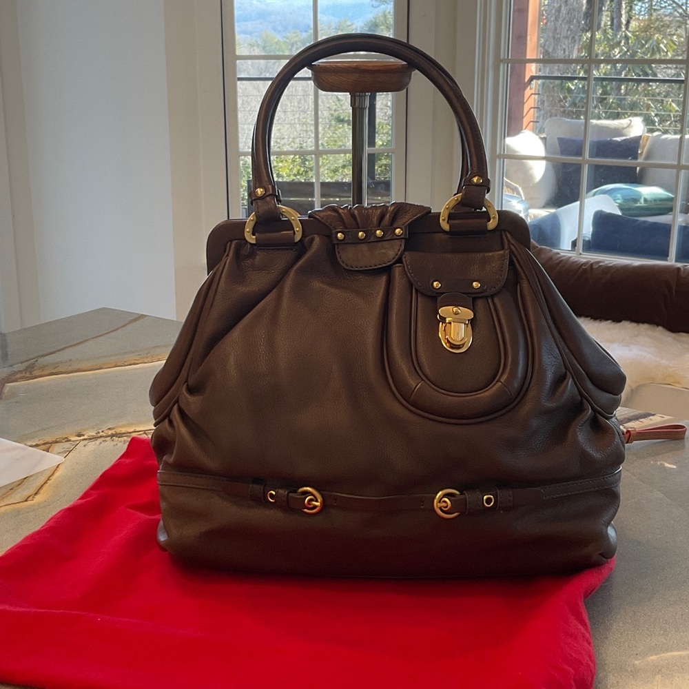 Ellen Tracy Hartford Brown Leather Satchel Handbag
